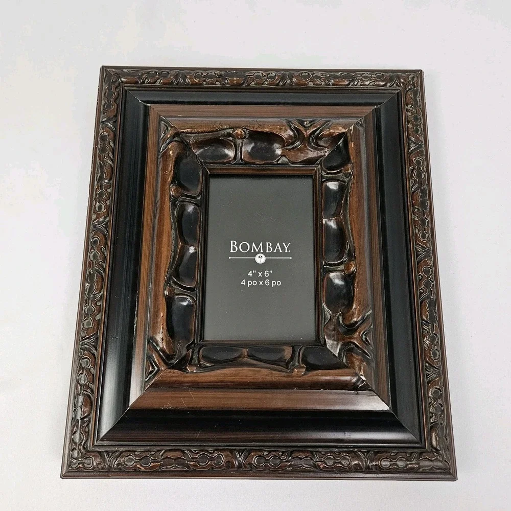 Vintage Bombay Deep Well Picture Frame Carved Mahogany 4x6 Ornate